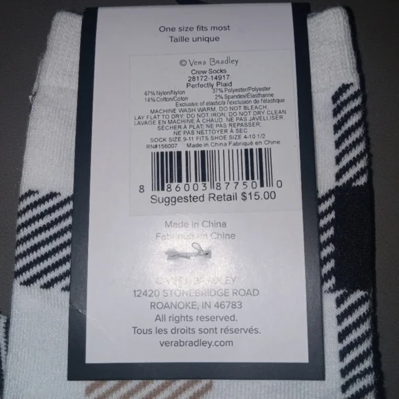 NWT Women's Vera Bradley Perfectly Plaid Crew Socks - Picture 2 of 4